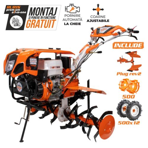 Motosapatoare RURIS 1300 KS + roti cauciuc 5.00-12 + plug reversibil rev2 + roti metalice 500 13 CP