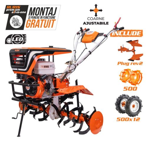 Motosapatoare RURIS 913ACC + roti cauciuc 5.00-12 + plug reversibil rev2 + roti metalice 500 13 CP