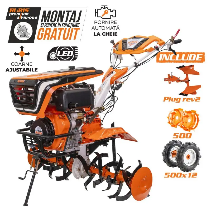 Motosapă RURIS 1001KSD - 11 CP, 125 cm, roți 5.00-12 și plug REV2