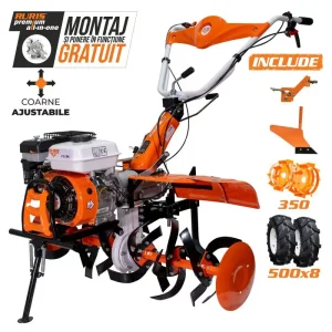 Motosapă RURIS 753K - 7,5 CP, lățime 101 cm + roți cauciuc 5.00-8 + plug